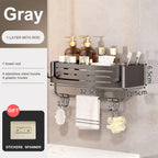 1-2PCS Bathroom Corner Shelf with Plastic Hook Towel Bar No Drill Space Aluminum Shower Storage Rack Bathroom Organizer