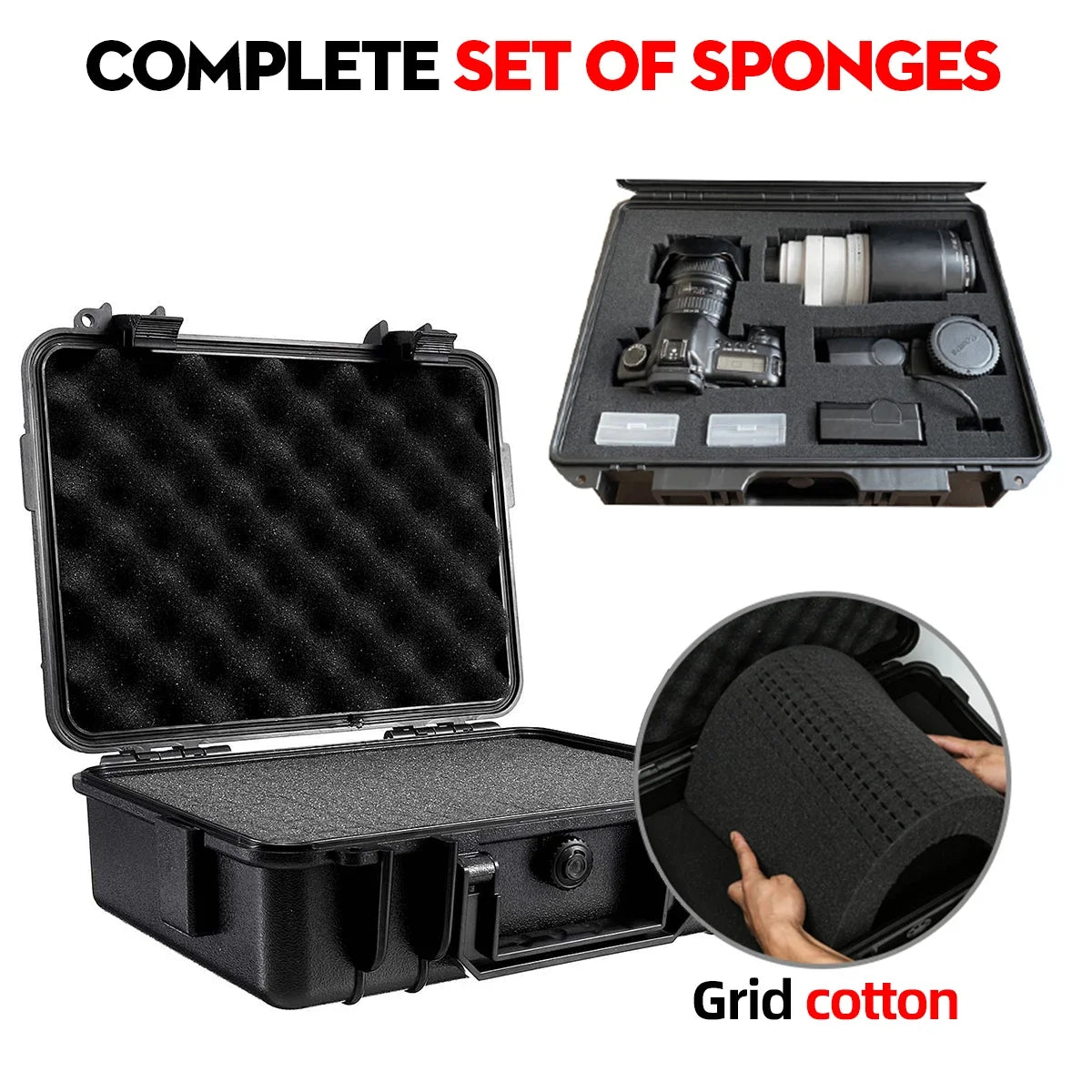 Waterproof Hard Carry Case with Foam Insert Storage Box, 7 Size Options