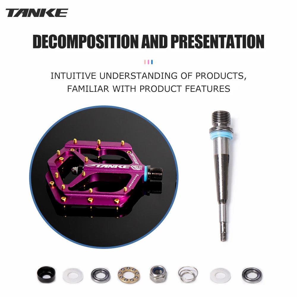 TANKE MTB Bike Pedals Aluminum Alloy Non-Slip Platform 10 Pins/Side with Bearings, Colors