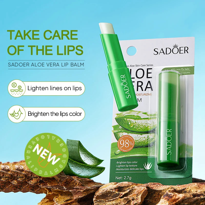 24pcs SADOER Aloe Vera Lip Balm Moisturizing Anti Cracking Hydrating Nourishing Anti Wrinkles Lipstick Lips Skin Care Products
