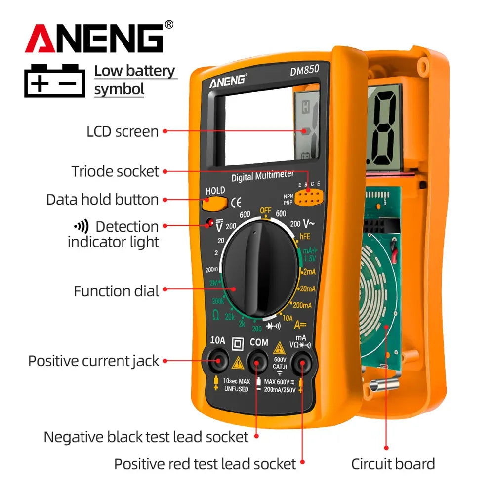 ANENG DM850 Digital Multimeter AC/DC Professional 1999 Votage Tester Ohm Automatic Counts Auto Current Ammeter Detector Tool