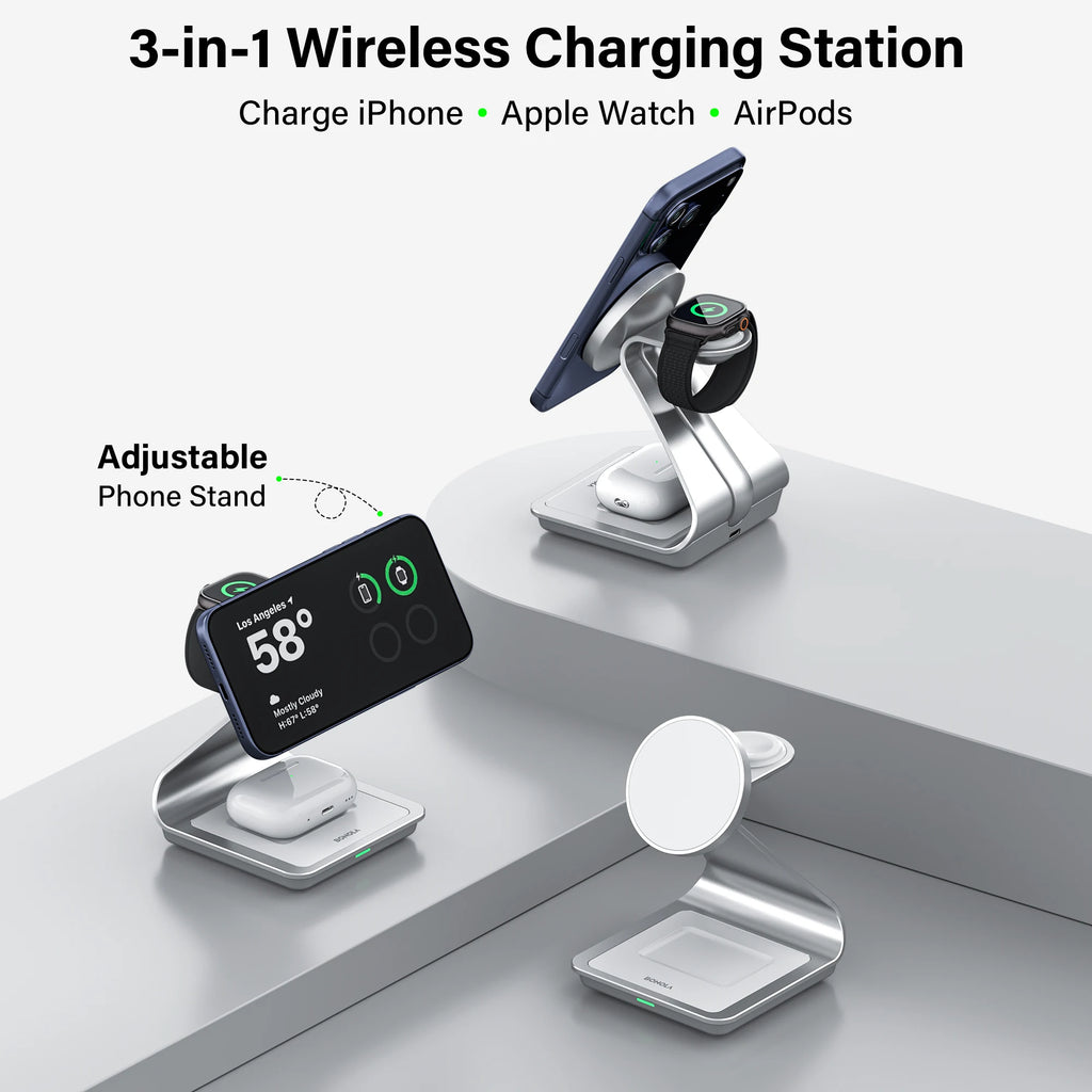 Bonola Magnetic 3 in 1 Wireless Charger for iPhone 17/16/15/13/14/12 30W Wireless Charging Station for Apple Watch/AirPods Pro