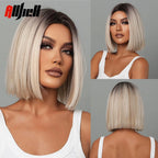 Short Copper Ginger Synthetic Natural Wavy Wigs Hair Orange Halloween Bob Wig with Bangs Heat Resistant for Women Cosplay Wig