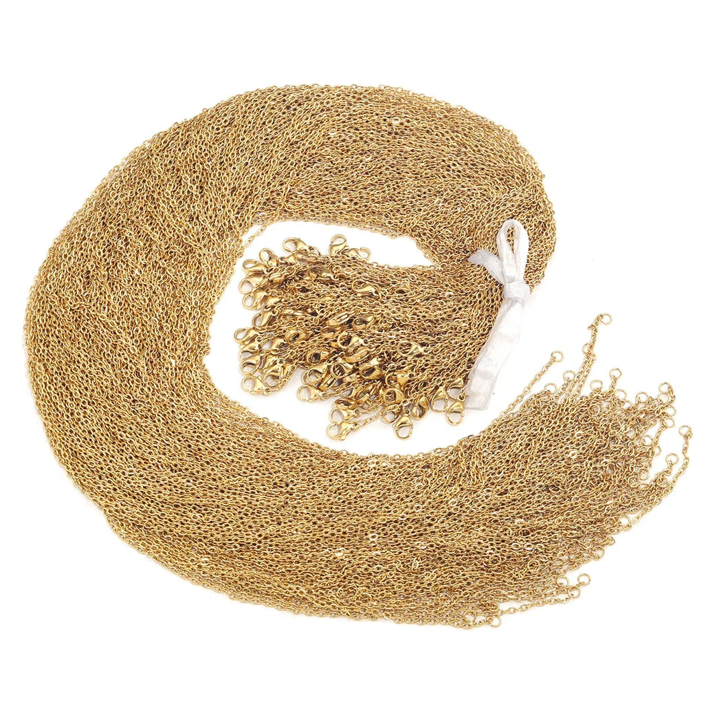 100pcs Wholesale Stainless Steel Plated 18K Gold Link Cable Chain Lobster Clasp DIY Jewelry Adjustable Gold Necklace Supplies