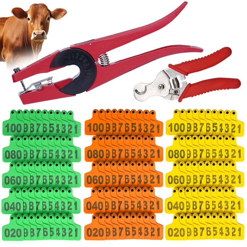 100Pcs Cow Ear Tag/Ear Tag Plier/Unloading Plier Copper Head With Number No.1-100  TPU Ear Tag Label Digital Sign Cow Sheep