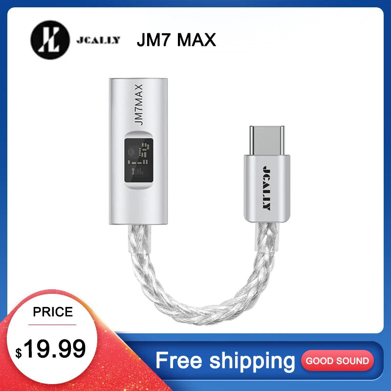 JCALLY JM7MAX Type-C Portable DAC & AMP Visual HiFi USB To 3.5mm Digital Earphone Adapter for Android/Apple Gaming Phone Calls