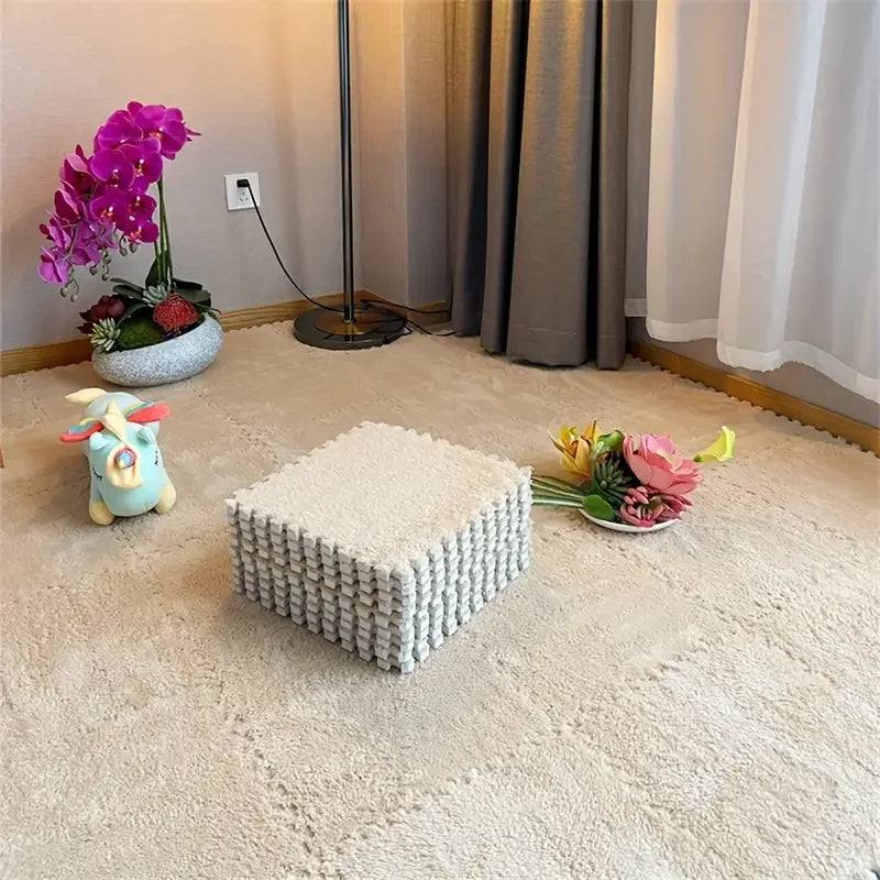 12Pcs Foam Puzzle Floor Mat Mat Interlocking Fluffy Playmat Plush Area Mat for Home Game Room Bedroom Decoration 30*30*1CM