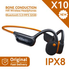 IPX8 True Waterproof Bluetooth 5.4 Swimming Diving Bone Conduction Headphone 32GB MP3 Player Summer Sports Cycling Music Headset