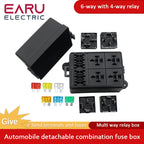 Earu automotive fuse box with relay block assembly, 3-15 way circuit protection (style options)