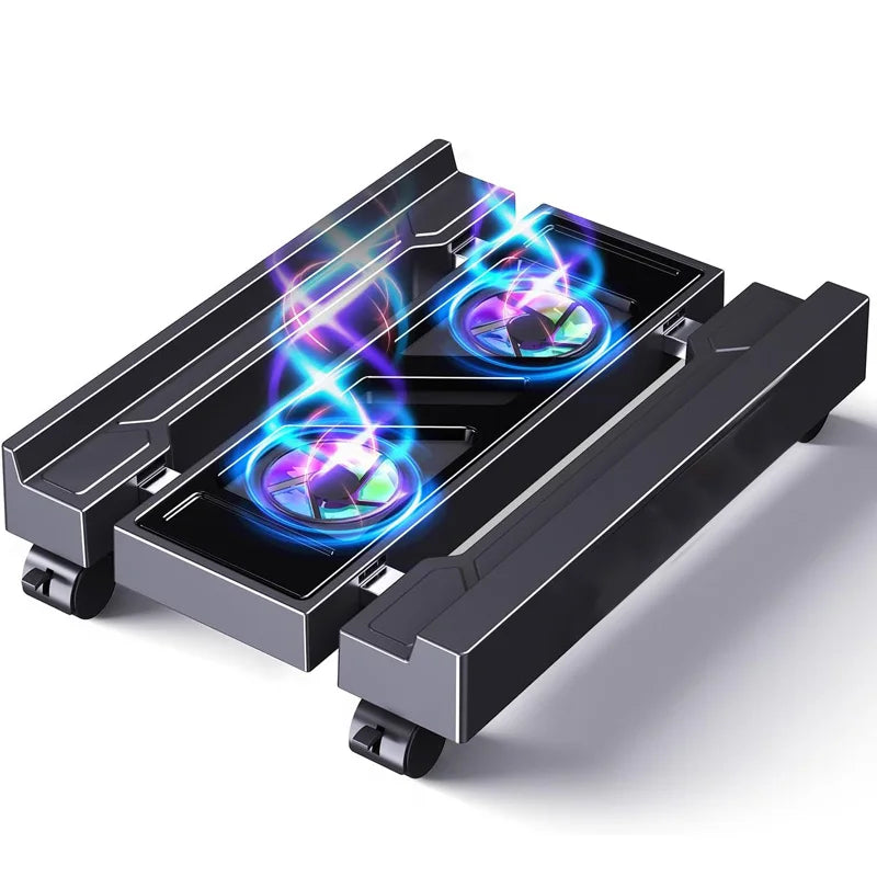 Adjustable CPU tower stand with wheels, telescopic under desk computer holder, with RGB fan