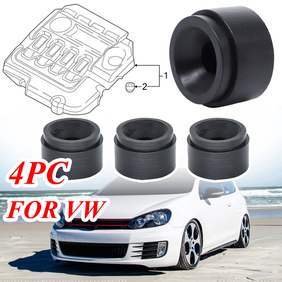 Engine rubber mounting bush grommets 4pc black for VW Golf Mk6 Jetta TDI undertray