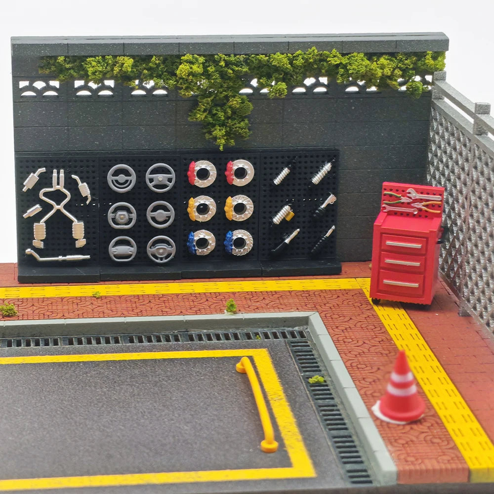 1/64 Scale Model Car Repair Shop Garage Display Wall Parts Resin Perforated Panel Set for Diorama Modification Custom Hobby