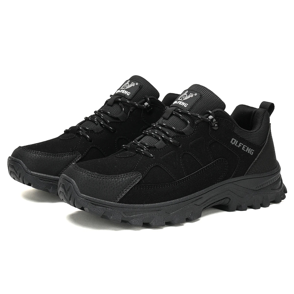 Men's Hiking Shoes Low Top Leather Trail Sneakers Anti-Slip, Black or Beige, EU 37-49