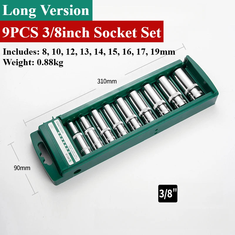 Hex socket wrench head set with holder, short/long nut driver sleeves, 6-10pcs