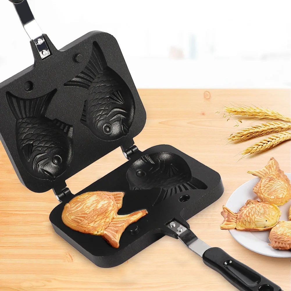 NonStick Bakeware Waffle Cake Maker Pan With 2 Sided Fish Shape Stainless Steel Mold