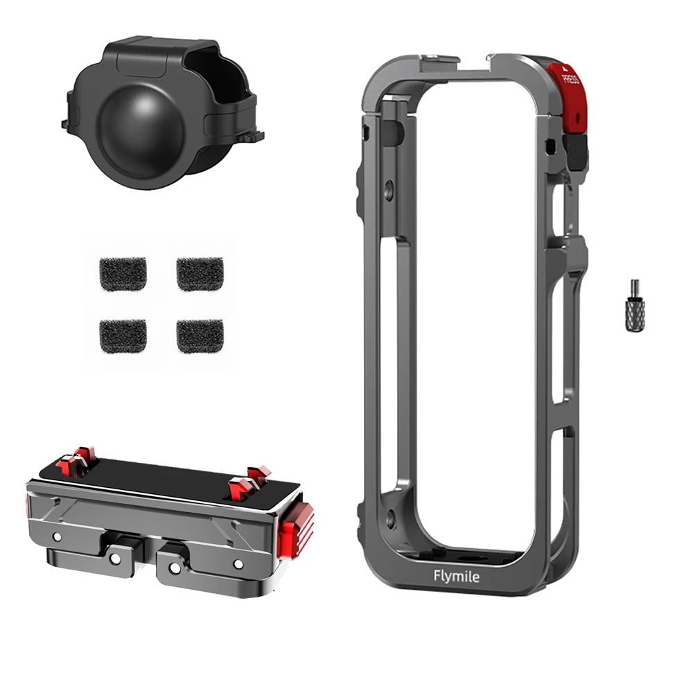 Flymile X5 Cage Metal Protective Case for Insta360 X5 Accessories Camera Aluminum Alloy Frame Cage with Silicone Lens Cover