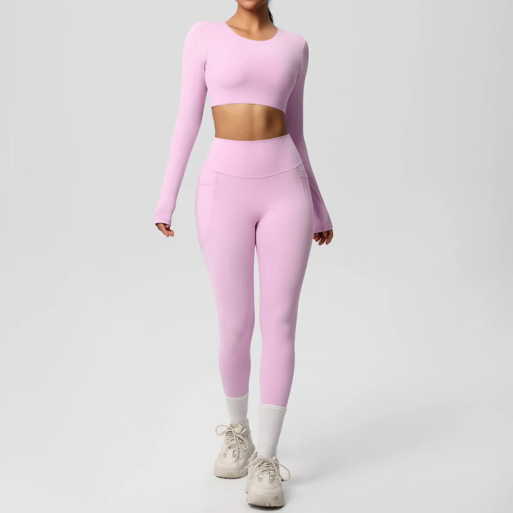 Hamidou Women's 2pc Yoga Set with Built-In Bra Top & Pocket Leggings, S-XL