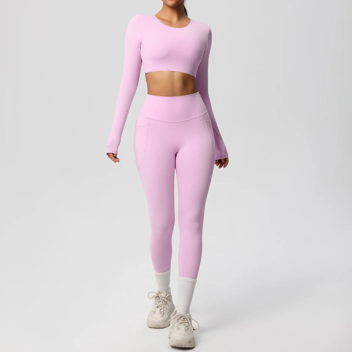 Hamidou Women's 2pc Yoga Set with Built-In Bra Top & Pocket Leggings, S-XL