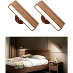 2 Pack Nordic Solid Wood Wall Sconces Rechargeable Night Lamps 360 Rotation Dimmable Touchable Wall Reading Lights for Bedside