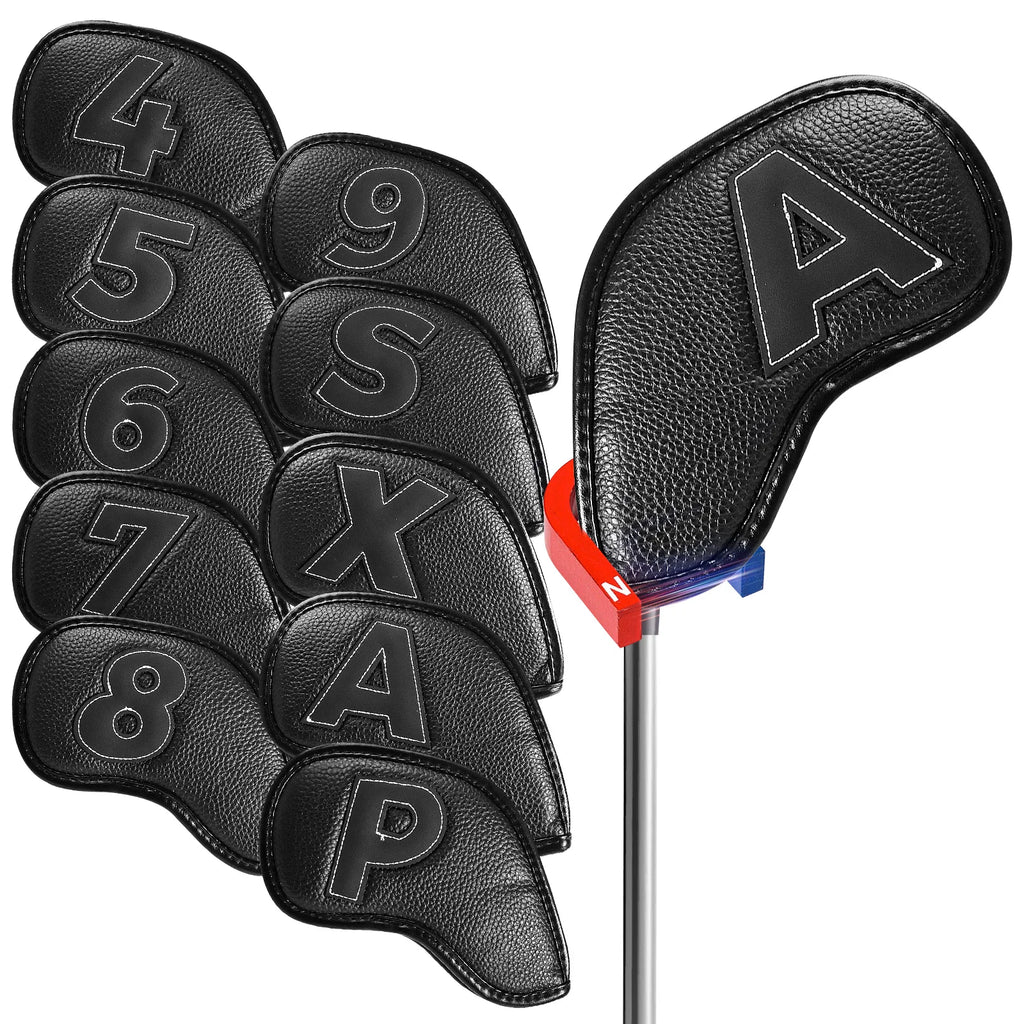 Golf Iron Covers Set Strong Magnetic Closure Value 10 Pack, Double Side Number Synthetic Leather Deluxe Club Headcover