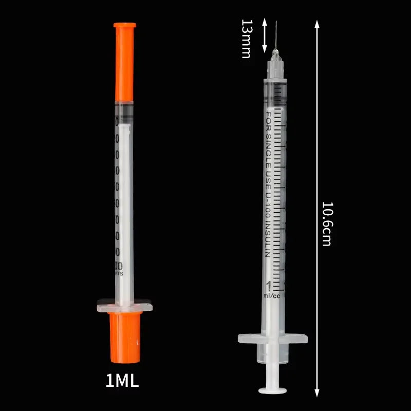 50/100pcs 0.3/0.5/1ML Disposable Plastic Veterinary Syringe Orange Cap With Needles For Pet Farm Animal Cat Dog Pig Cattle Sheep