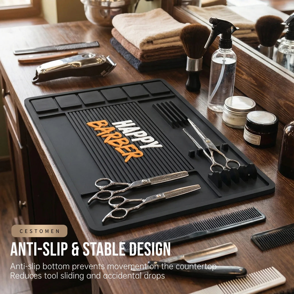 Salon Non-Slip Silicone Table Organizer Pad Barber Clipper Comb Scissors Storage Mat Hairdressing Tool Magnetic Slot Storage Pad