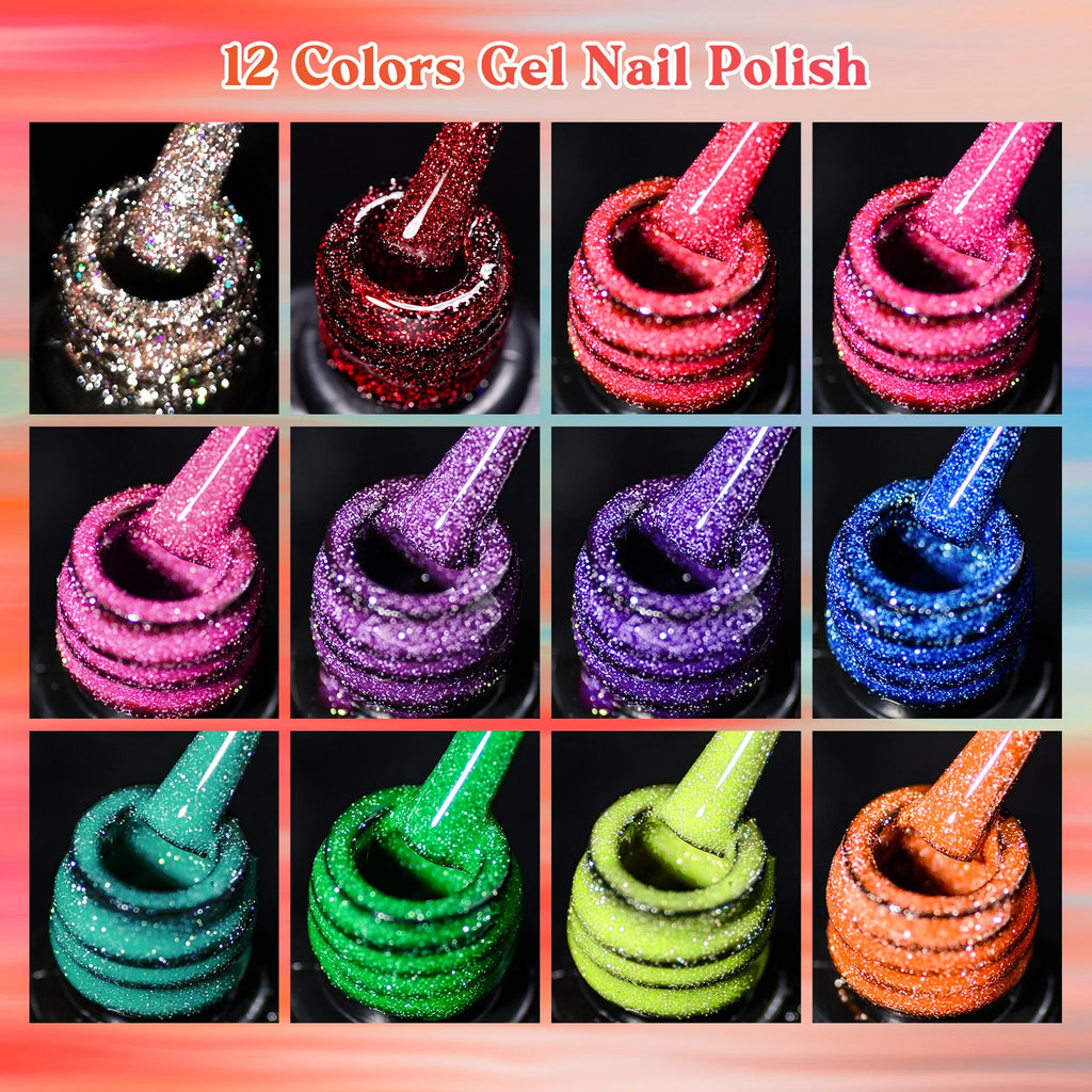 8/12pcs Glitter Gel Nail Polish Set Sparkling Glitter Semi Permanent Soak Off UV Gel Varnish Manicure With Box DIY Nail Supplies