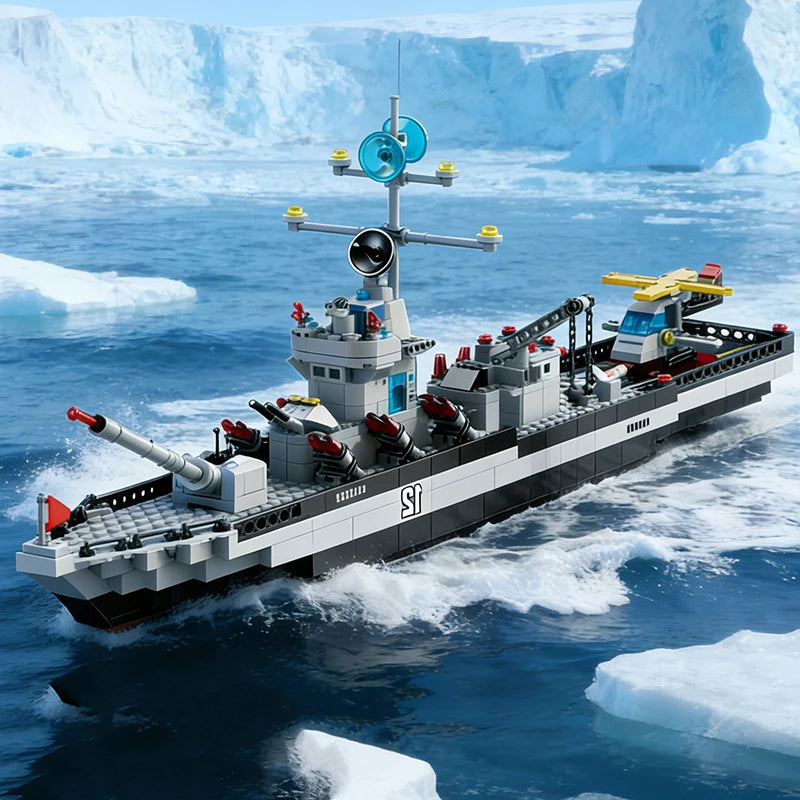 1560pcs 6 IN 1 Military Navy Ship Sets Building Blocks War Army Boat Plane Model Toys for Boys Bricks Toys Christmas Gifts