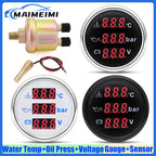 Auto Car 3 IN 1 52mm Gauge Water Temperature+Oil Pressure+Volt with Alarm Red LED Digital Water Temp Gauge+Sensor 12V24V Custom