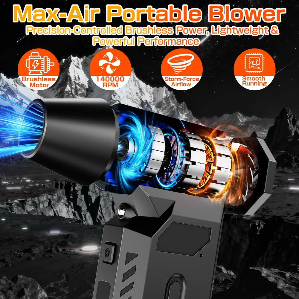 BBQ Air Blower 140K RPM Strong Blowing Turbo Fan Cordless Cleaner Brush Camping Multi Tools Automobile Air Duster Mat Inflator
