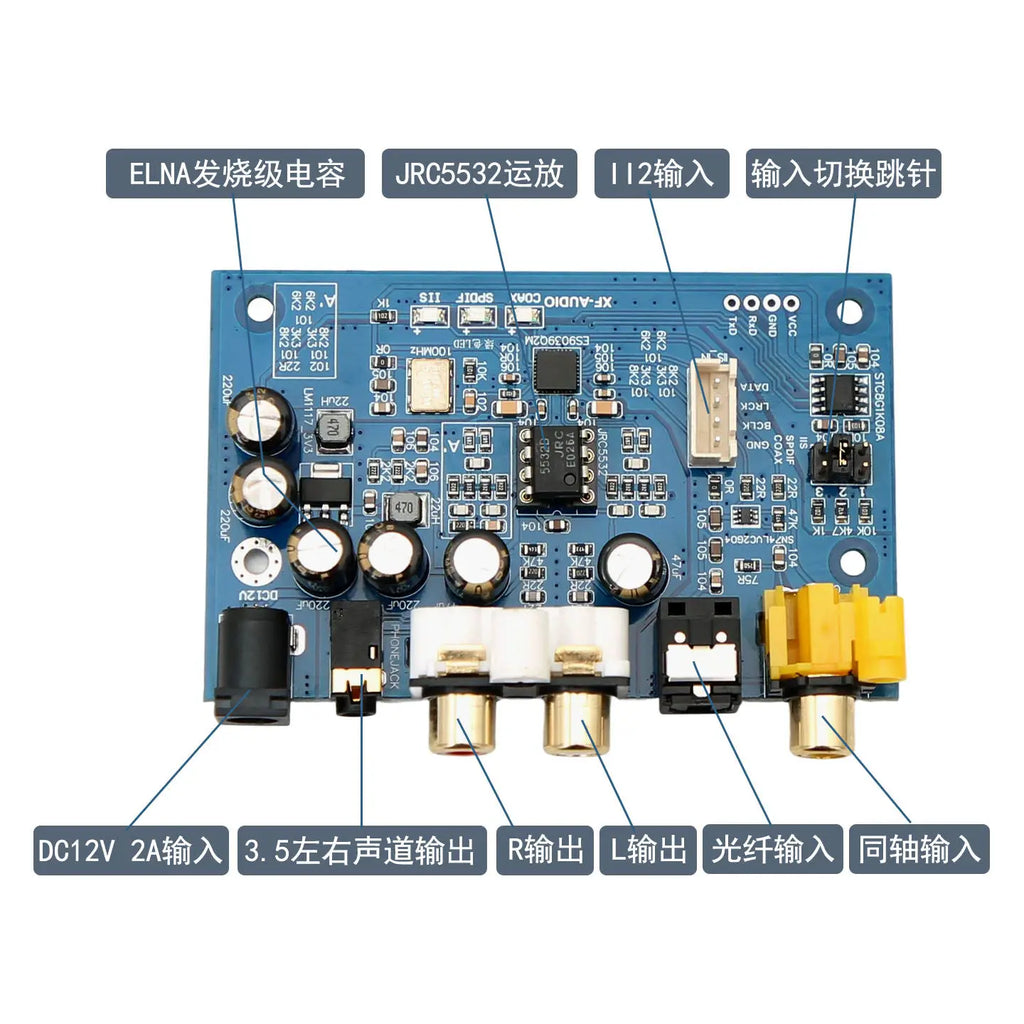 ES9039Q2M DAC Decoder Board with I2S DSD Optical Coaxial Input DSD512