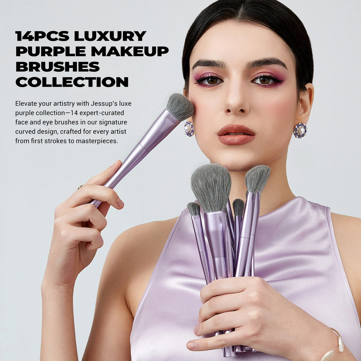 Jessup Makeup Brushes Set 4/6/7/10/14/15pcs Foundation MakeUp Brush,Face Eyeshadow Blending Highlighting Concealer,Luxury Purple