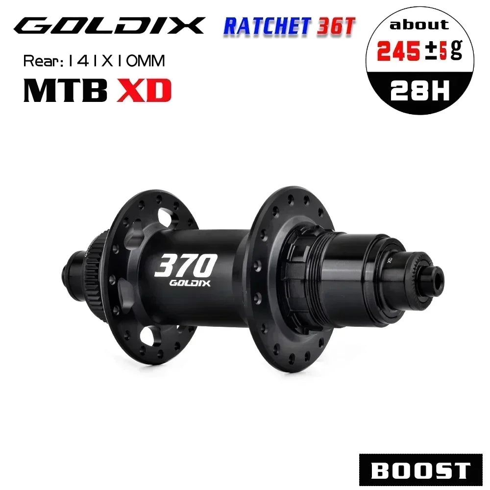 GOLDIX M370 36T Ratchet Bicycle Hubs 28 Hole J-Bend Spoke Center Lock Disc Brake Mountain Bike Hub HG/XD/MS 4pcs Seal Bearing