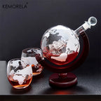 900ML Creative Globe Decanter Set with Lead-free Carafe Exquisite Wood-stand and 2 Glasses Whiskey Decanter Globe Grade Gift