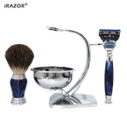 iRAZOR Royalblue 5-Layer Fusion Safety Razor Shaving Kit - Barber Tool Accessories Unique Father's Day Gift for Men
