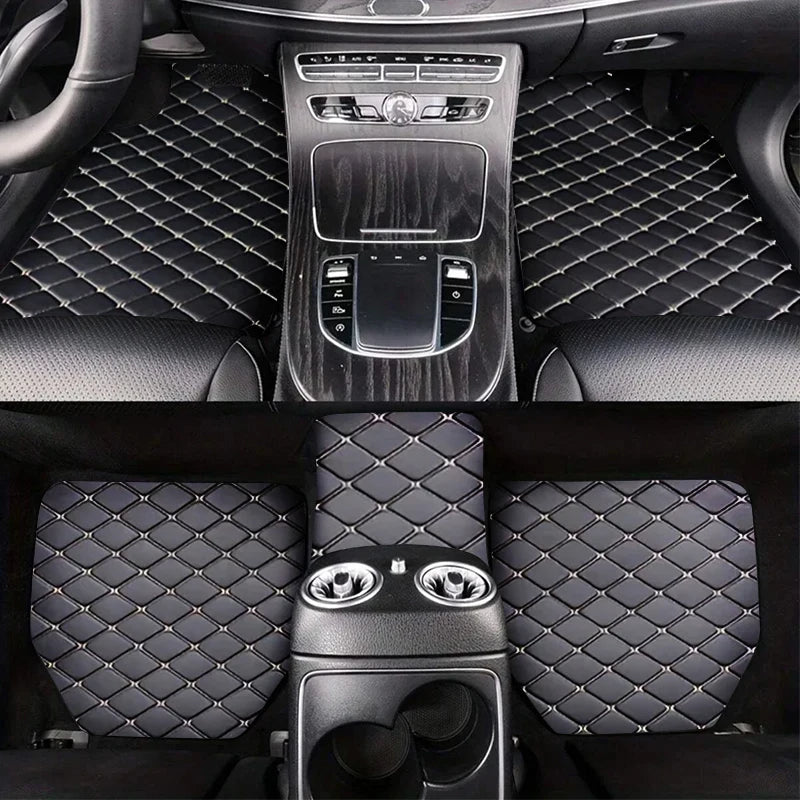 Universal 5pcs Car Floor Mats Set PU Leather Waterproof Dustproof Full Coverage, Multiple Colors