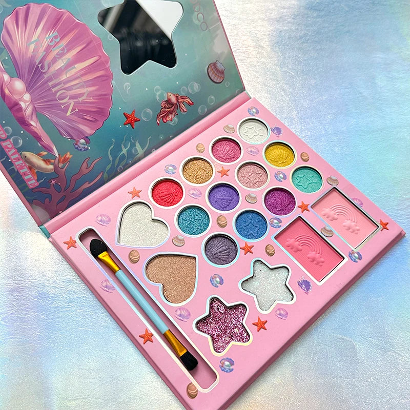 18-color children's makeup set, pearlescent matte and glitter effects, easy-to-apply makeup palette, birthday Christmas gift