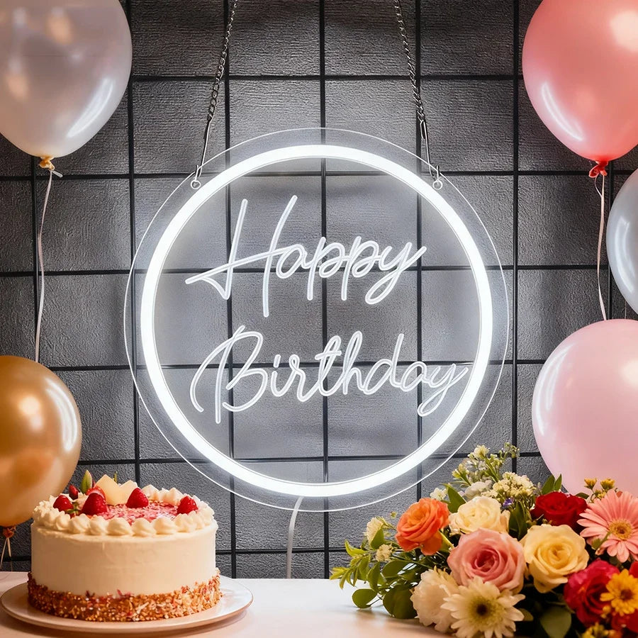 USB Powered LED Neon Sign with Switch, Ideal for All Ages Home Party Decor Happy Birthday Neon Sign for Wall Decor