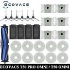 ECOVACS T50 PRO OMNI / T50 OMNI Robot Vacuum Spare Parts Main Side Brushes Mop Cloths HEPA Filters Dust Bags Accessories
