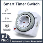 24-Hour Mechanical Outlet Timer Socket EU Plug Countdown Auto Power Off Indoor Use