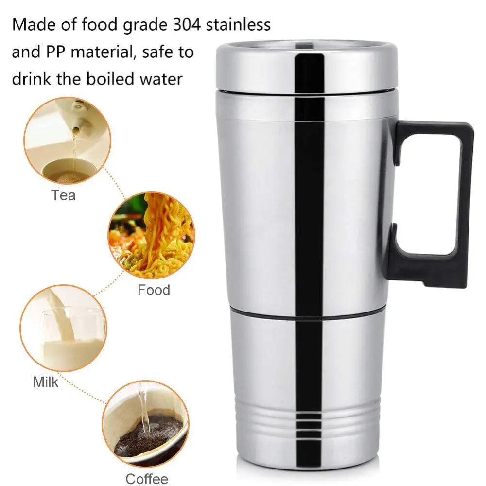 SEAMETAL 12V 24V 300ML Car Heating Cup Stainless Steel Electric Kettle Water Coffee Milk Thermal Mug for Car Winter Accessories