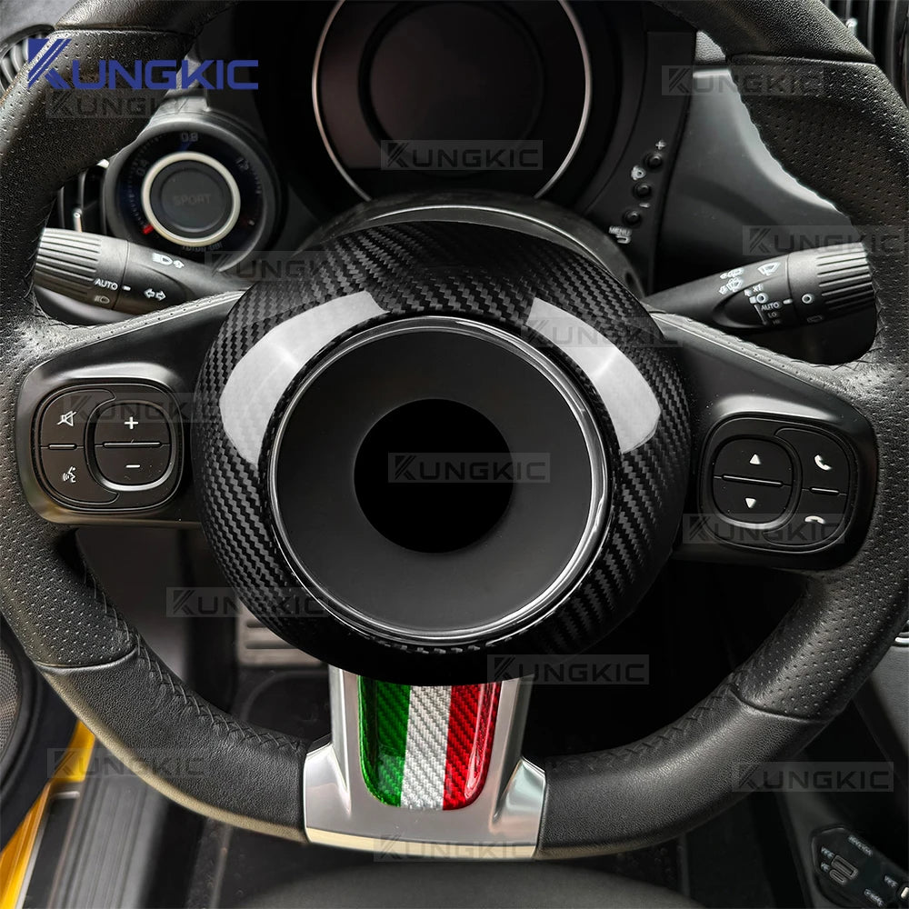 Real Dry Hard Carbon Fiber Sticker For Fiat 500 500C Abarth 595 595C 695 695C 2016-2020 2021 2022 2023 2024 Car Steering Wheel