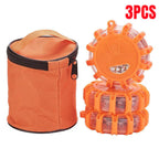 3pcs LED Road Flare Car Emergency Lights Roadside Safety Beacon Disc Flashing Warning Flare Kits with Magnetic Base Storage Bags