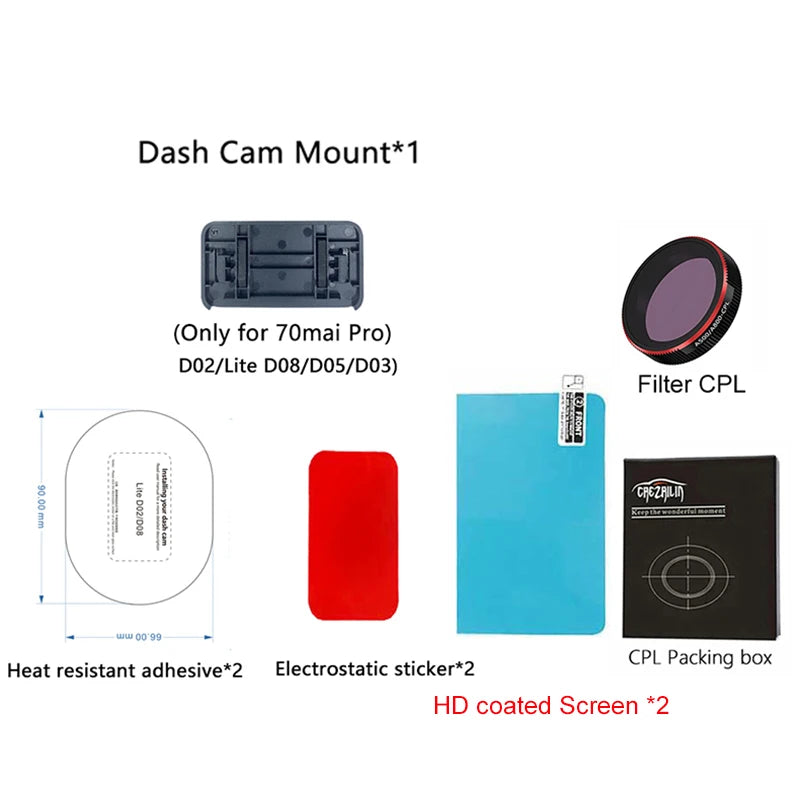 70mai Dash Cam Pro D02/D08 Mount or CPL Filter Replacement Accessory (Select Option)
