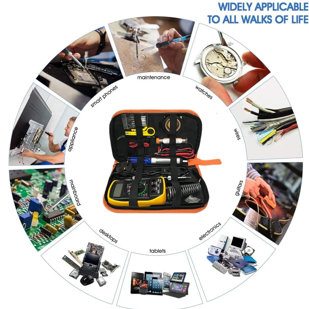 60W Soldering Iron Kit with LCD Digital Multimeter, EU/US Plug Options (908-02/908-06)