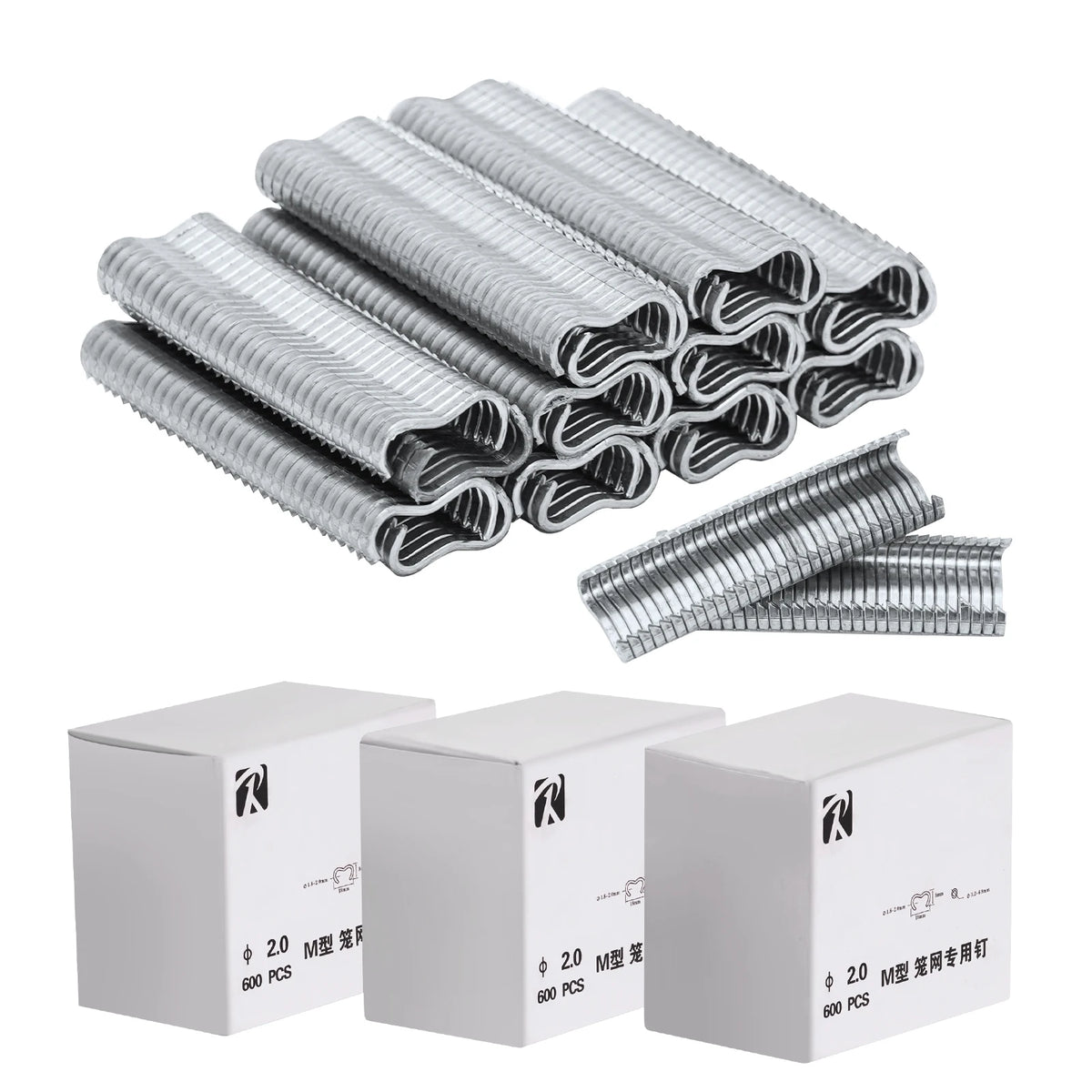 M Nail Cage Staples 600pcs/box, White - Poultry Bird Rabbit Cage Clamp Fasteners