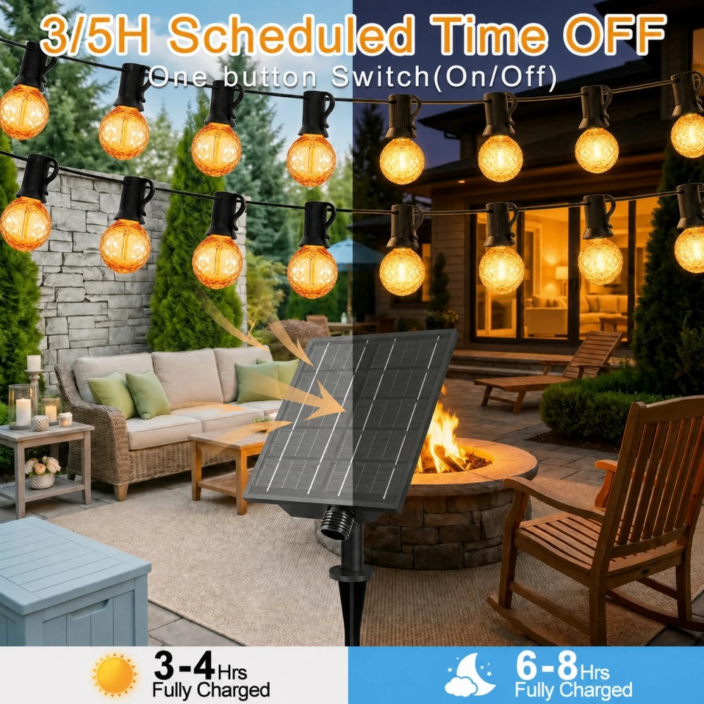 Grensk Solar String Lights with Remote, Dimmable G40 LED Diamond Bulbs, IP44 Outdoor