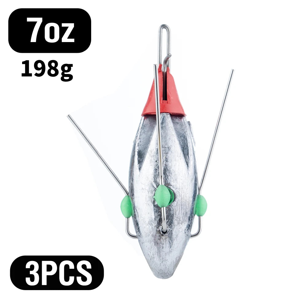 3Pcs Sputnik Fishing Sinker 3oz-8oz Surf Fishing Weight with Glow Bead Fast Sinking Casting Sinkers Catfish Beach Spider Weights