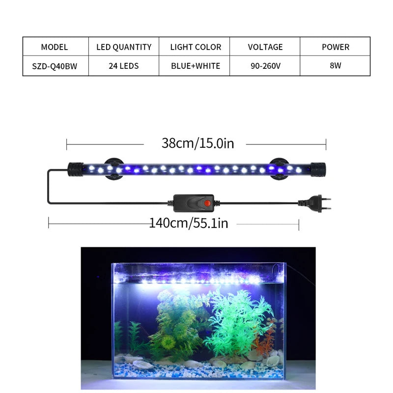 Lamp Waterproof Fish Tank Light 18-58CM Underwater Aquariums Decor Lighting 90-260V Aquarium Light LED Plant Grow