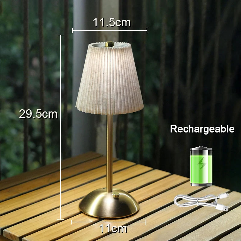 Small Pleated Table Lamp USB Rechargeable Nightstand Lamp Cordless Desk Lamp for Bedroom Living Room Home Office Decor
